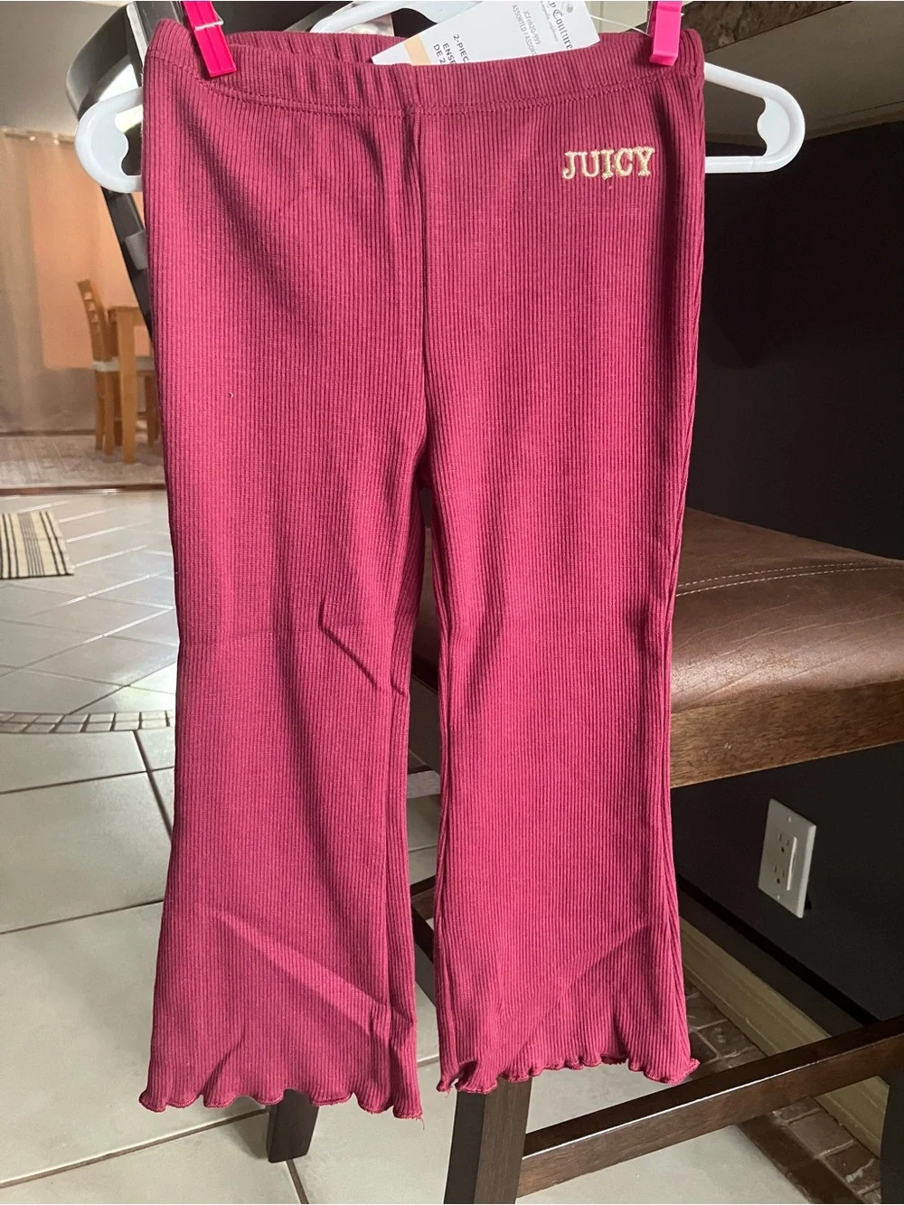 Juicy Couture Cream Fuzzy Heart Sweatshirt with Wine Ribbed Pants
